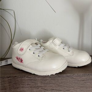 White carters Kids Shoes with Pink Floral Detail